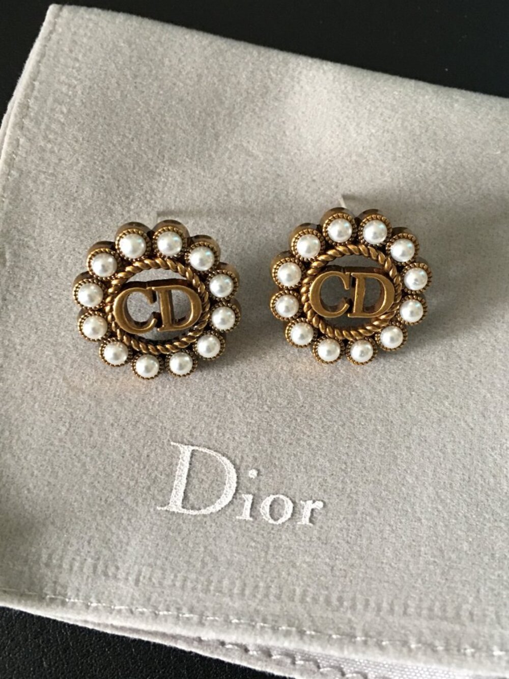 Dior Round Earrings with Pearls
